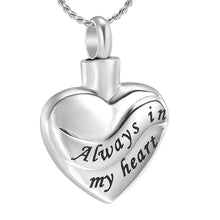 Load image into Gallery viewer, Silver Always In My Heart Cremation Urn Necklace