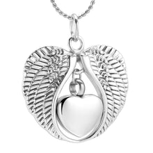 Load image into Gallery viewer, Silver Angel Wings &amp; Heart Cremation Urn Necklaces