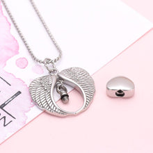 Load image into Gallery viewer, Silver Angel Wings &amp; Heart Cremation Urn Necklaces