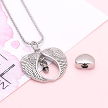 Load image into Gallery viewer, Silver Angel Wings Heart Paw Print Cremation Urn Necklace