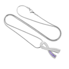 Load image into Gallery viewer, Silver Cancer Ribbon With Lavender Rhinestone Cremation Urn Necklace