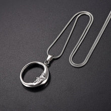 Load image into Gallery viewer, Silver Crescent Moon Face Cremation Urn Necklace