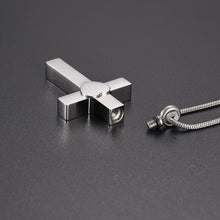 Load image into Gallery viewer, Silver Cross With Heart Cremation Urn Necklace