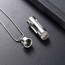 Load image into Gallery viewer, Silver Cylinder Cremation Urn Necklace