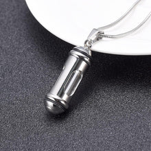 Load image into Gallery viewer, Silver Cylinder &amp; Glass Cremation Urn Necklace Ashes