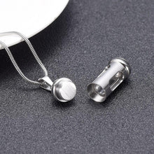 Load image into Gallery viewer, Silver Cylinder &amp; Glass Cremation Urn Necklace Ashes