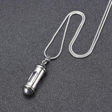 Load image into Gallery viewer, Silver Cylinder &amp; Glass Cremation Urn Necklace Ashes