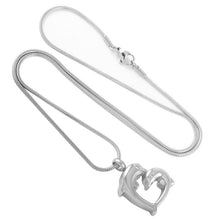 Load image into Gallery viewer, Silver Dolphin Heart Shaped Cremation Urn Necklace with Rhinestones