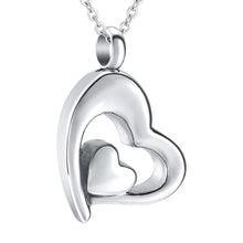 Load image into Gallery viewer, Silver Double Heart Cremation Urn Necklace