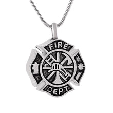 Load image into Gallery viewer, Silver Fire Department Firefighter Symbol Cremation Urn Necklace