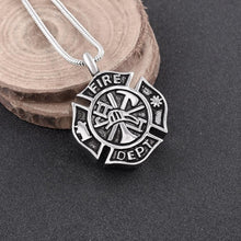 Load image into Gallery viewer, Silver Fire Department Firefighter Symbol Cremation Urn Necklace