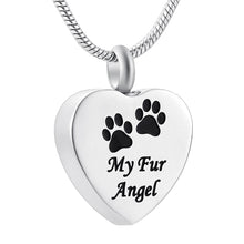 Load image into Gallery viewer, Silver Heart My Fur Angel &amp; Paws Cremation Urn Necklace