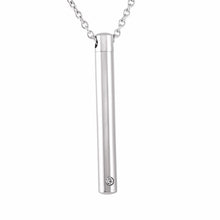 Load image into Gallery viewer, Silver Minimalist Cremation Urn Necklace With Rhinestone Gem