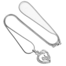 Load image into Gallery viewer, Silver Mother and Child Cremation Urn Necklace With Rhinestone Heart