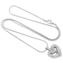 Load image into Gallery viewer, Silver Rhinestone Heart &amp; Rose Flower Cremation Urn Necklace