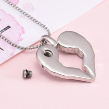Load image into Gallery viewer, Silver &amp; Rhinestone Heart Shaped Angel Wings Cremation Urn Necklace