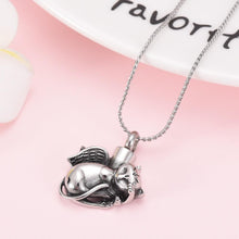 Load image into Gallery viewer, Silver Sleeping Cat Angel Cremation Urn Necklace