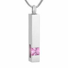 Load image into Gallery viewer, Silver Square Column With Rhinestone Cremation Urn Necklace