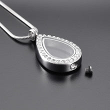 Load image into Gallery viewer, Silver Teardrop With Rhinestones Cremation Urn Necklace
