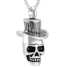 Load image into Gallery viewer, Skull With Top Hat Cremation Urn Necklace