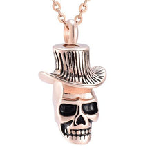 Load image into Gallery viewer, Skull With Top Hat Cremation Urn Necklace