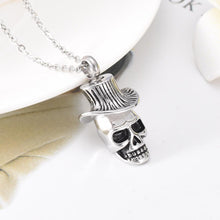Load image into Gallery viewer, Skull With Top Hat Cremation Urn Necklace