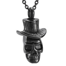 Load image into Gallery viewer, Skull With Top Hat Cremation Urn Necklace