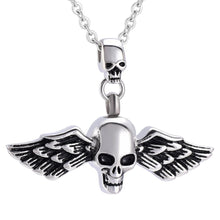 Load image into Gallery viewer, Skull With Wings Cremation Urn Necklace