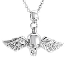 Load image into Gallery viewer, Skull With Wings Cremation Urn Necklace