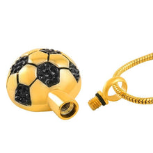 Load image into Gallery viewer, Soccer Ball Style Cremation Urn Necklace With Black Rhinestones