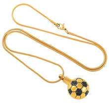 Load image into Gallery viewer, Soccer Ball Style Cremation Urn Necklace With Black Rhinestones