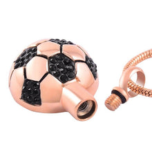 Load image into Gallery viewer, Soccer Ball Style Cremation Urn Necklace With Black Rhinestones