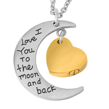 Load image into Gallery viewer, Son/Daughter Crescent Moon &amp; Heart Charm Cremation Urn Necklace