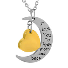 Load image into Gallery viewer, Son/Daughter Crescent Moon &amp; Heart Charm Cremation Urn Necklace