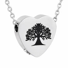 Load image into Gallery viewer, Tree of Life Inside A Heart Cremation Urn Necklace