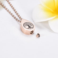 Load image into Gallery viewer, Tree of Life Teardrop Cremation Urn Necklace