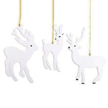 Load image into Gallery viewer, Set of 3 White Deer Wooden Christmas Ornaments 7 Inches