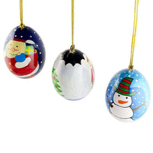Load image into Gallery viewer, 3 Wooden Egg Christmas Ornaments Santa, Christmas Tree and Snowman