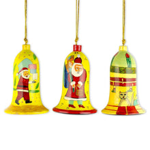 Load image into Gallery viewer, Set of 3 Vintage-Style Santa Holiday Bell Wooden Christmas Ornaments