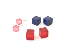 Load image into Gallery viewer, Brick Red Mini Cube Stud Earrings