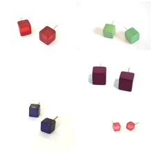 Load image into Gallery viewer, Ruby Red Frosted Midi Cube Stud Earrings