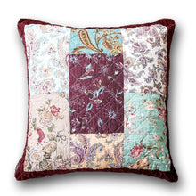 Load image into Gallery viewer, DaDa Bedding Patchwork Burgundy Red Velvet Floral Euro Pillow Cover, 26" x 26" (JHW-868)
