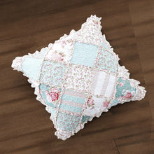 Load image into Gallery viewer, DaDa Bedding Patchwork Hint of Mint Floral Cotton Patchwork Euro Pillow Cover