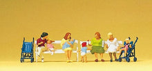 Load image into Gallery viewer, Preiser 10522 HO Scale Pedestrians -- Seated Women, Carriages, Benches