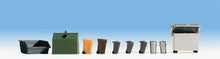 Load image into Gallery viewer, Noch 14825 HO Scale Street Accessories -- Trash Cans &amp; Dumpster Set