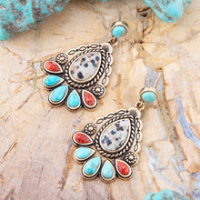 Load image into Gallery viewer, Dalmatian Jasper Colorful Golden Drop Earrings