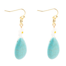 Load image into Gallery viewer, Dani Blue Turquoise Magnesite Flower Golden Drop Earrings