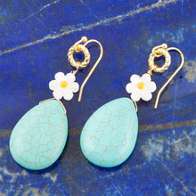 Load image into Gallery viewer, Dani Blue Turquoise Magnesite Flower Golden Drop Earrings