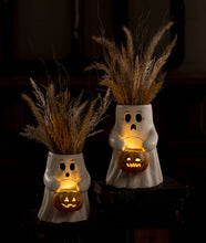 Load image into Gallery viewer, Scaredy Boo With Pumpkin Bucket Paper Mache