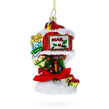 Load image into Gallery viewer, Snowy Red Mailbox Full of Gifts Glass Christmas Ornament